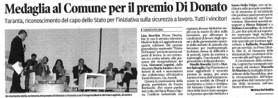 Il Centro - Medaglia al comune per il Premio Di Donato